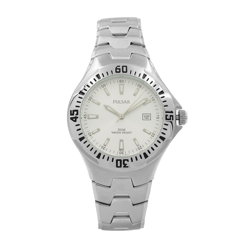 Pulsar Steel Date Silver Dial Quartz Men's Watch